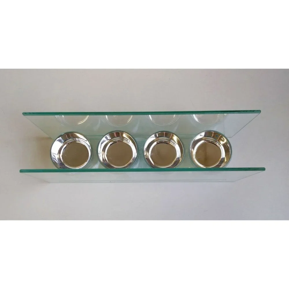 Silver & Glass 4 Tea Light Holder & FREE Honey Scented Tea lights